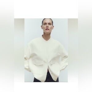 ZARA LONG BOMBER JACKET WITH PATCH POCKETS